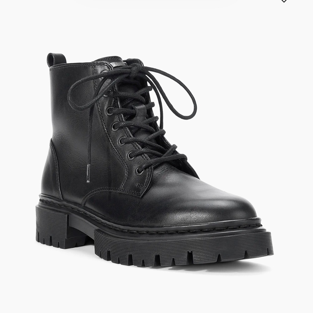 STAUD Black Leather Lug-Sole Combat Boots